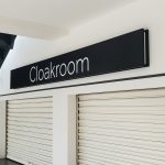 Wayfinding Cloakroom sign at SEC Campus