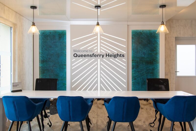 Illuminated feature wall for Queensferry Heights marketing suite, near Edinburgh