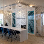 Geometric window manifestation for Queensferry Heights marketing suite fitout